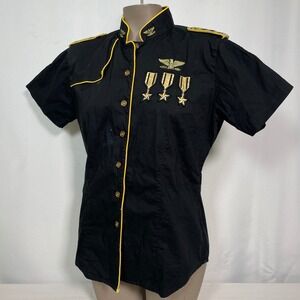 Raw Blue The Denim Guruz Military Black Gold Embroidered Shirt Women's LARGE